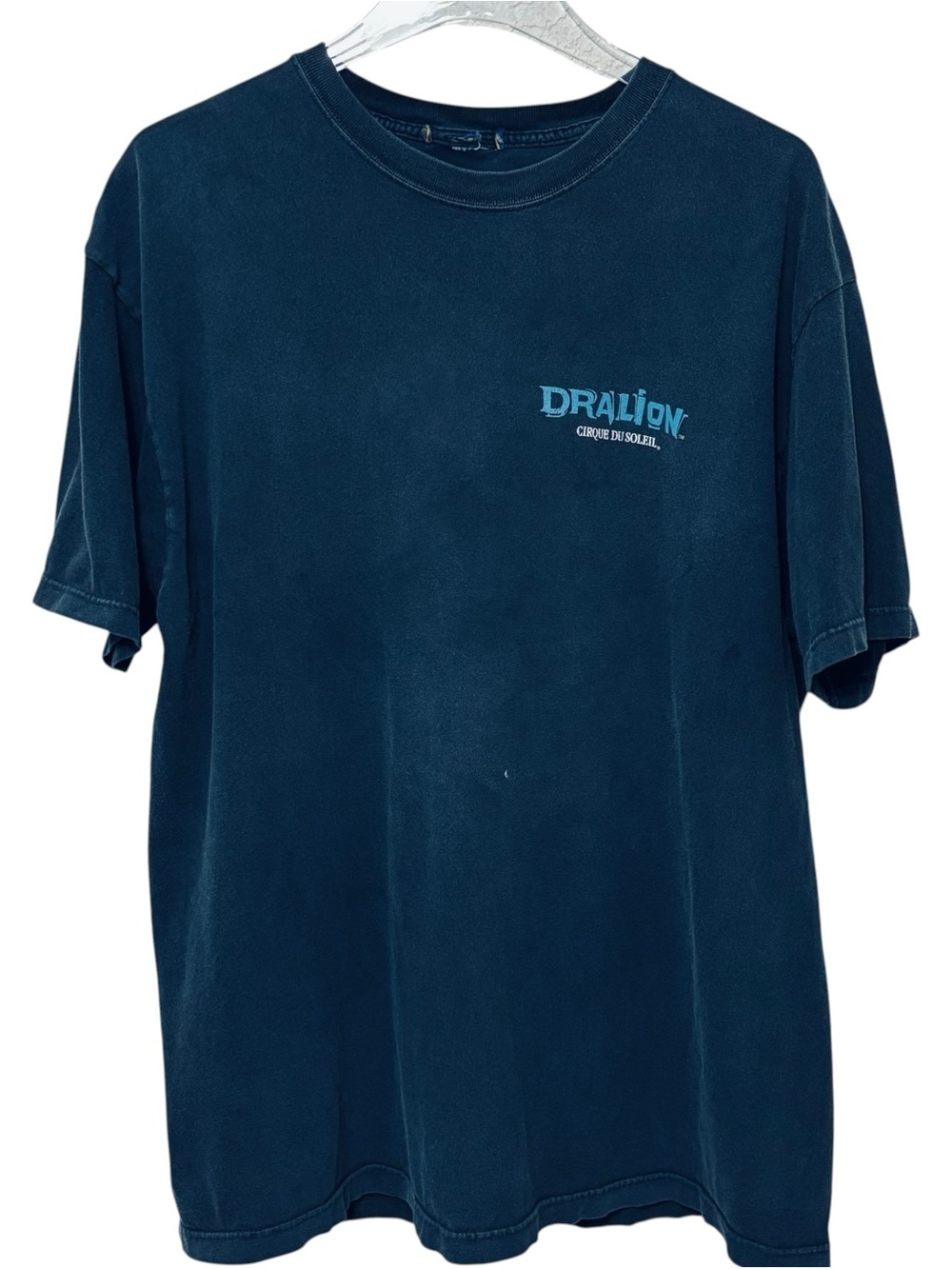 Vintage Cirque Du Soleil Dralion T-Shirt Large Faded Blue Graphic Tee Y2K SS